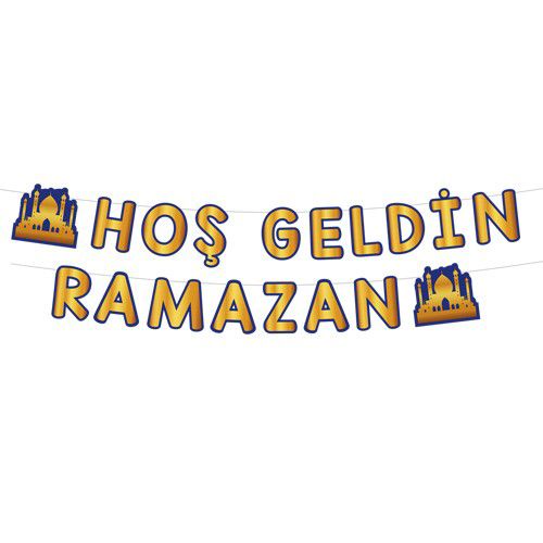 !TOPTAN! Hoş Geldin Ramazan Yazısı Gold Mavi 250 cm, fiyatı