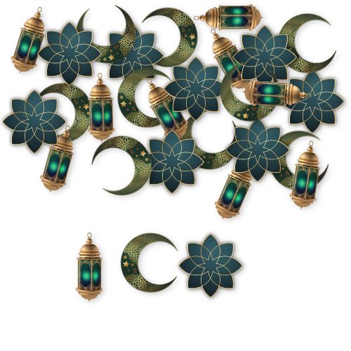 !TOPTAN! Ramazan Ay Yıldız Kandil Masa Konfetisi (Yeşil) 30 Adet, fiyatı