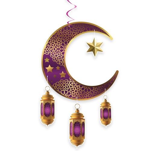 Ay Yıldız Kandil Ramazan Asma Süs Mor 90x30 cm, fiyatı