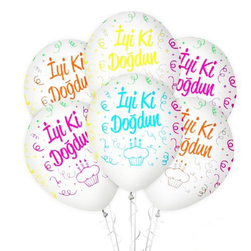 İyi Ki Doğdun Floresan Baskılı Balon Beyaz 10 Adet, fiyatı