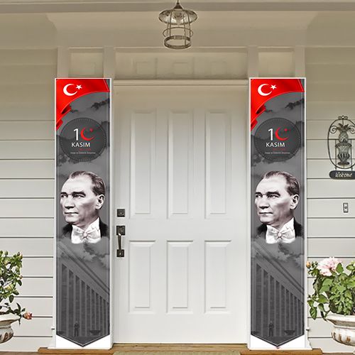 10 Kasım Atatürk'ü Anma Asma Afiş Kapı Süsü (2 Adet) 160x30 cm, fiyatı