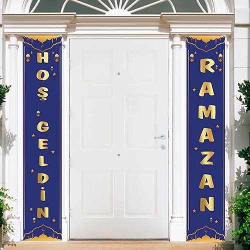 Hoş Geldin Ramazan Asma Afiş Mavi 2'li 160x30 cm, fiyatı