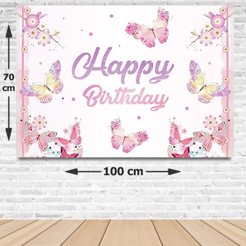 Kelebek Temalı Doğum Günü Afişi Pembe 70*100 cm, fiyatı