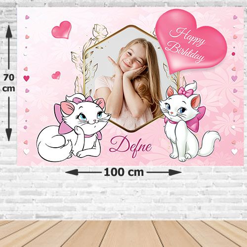Pembe Kedi Doğum Günü Kız Afişi 70*100 cm, fiyatı