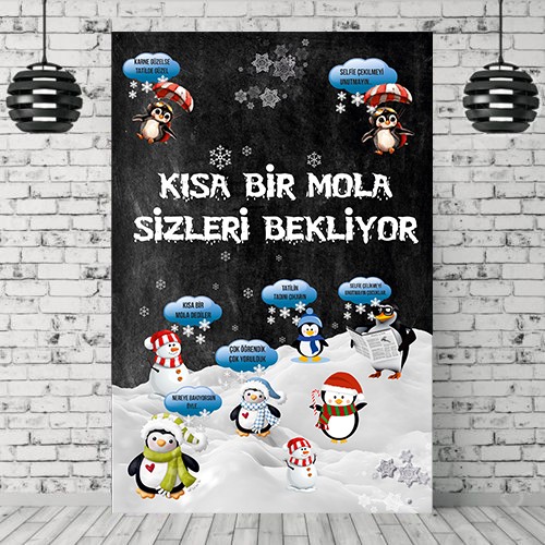 Penguen Temalı Kısa Bir Mola Afişi 70*100 cm, fiyatı