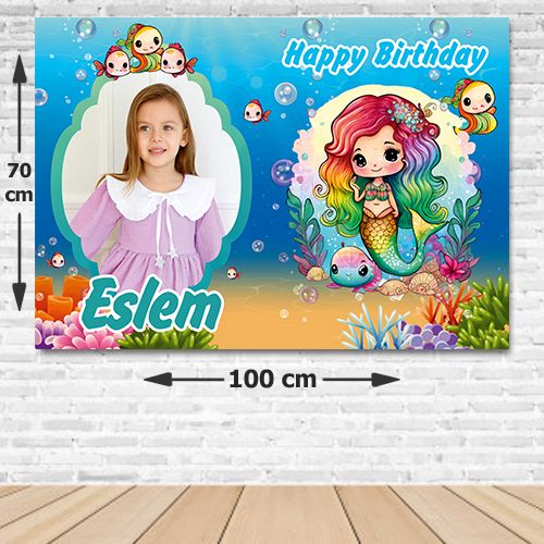 Sevimli Deniz Kızı Doğum Günü Afişi Fotolu 70*100 cm, fiyatı