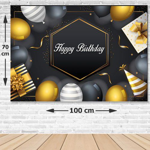 Happy Birthday Parti Afişi Siyah Gold Konsept 70*100 cm, fiyatı