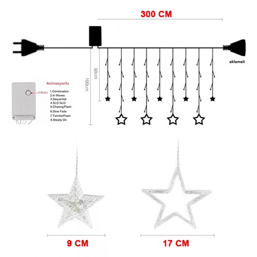Yıldız Perde Led Işık Eklemeli Modüllü Fişli Gün Işığı 3 metre, fiyatı