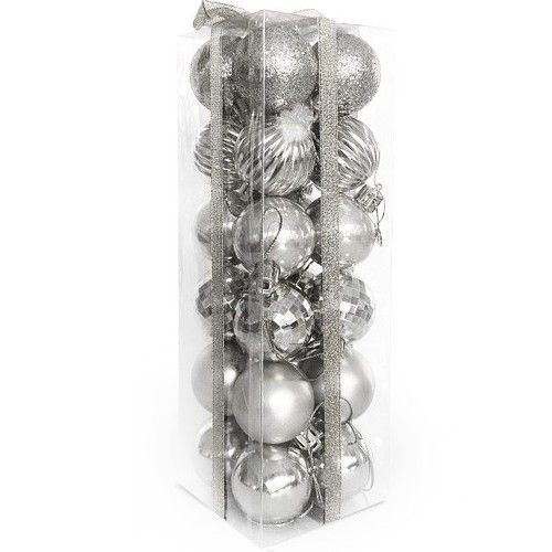 Gümüş Yılbaşı Top Süs Mat-Parlak-Simli-Aynalı 24 Adet 4 cm, fiyatı
