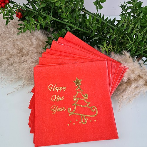 Happy New Year Gold Varaklı Peçete Kırmızı 16 Adet, fiyatı