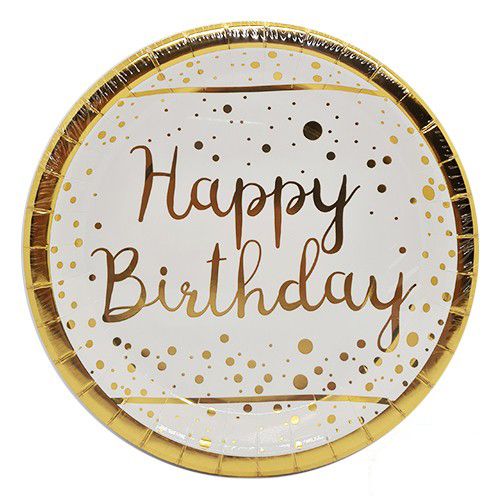 Happy Birthday Beyaz Üzeri Gold Varaklı Tabak 6 Adet Happy Birthday Beyaz Üzeri Gold Varaklı Tabak 6 Adet, fiyatı