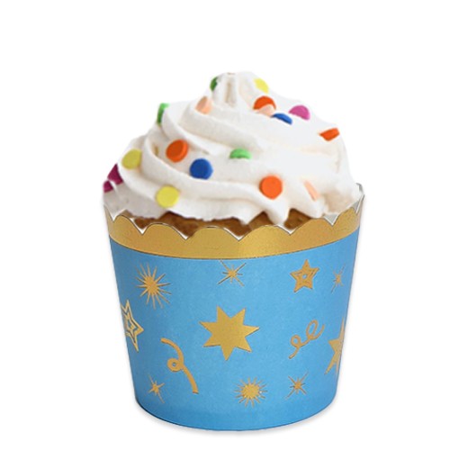 Mavi Üzeri Yıldız Gold Varaklı Muffin Kek Kapsülü 12 adet, fiyatı