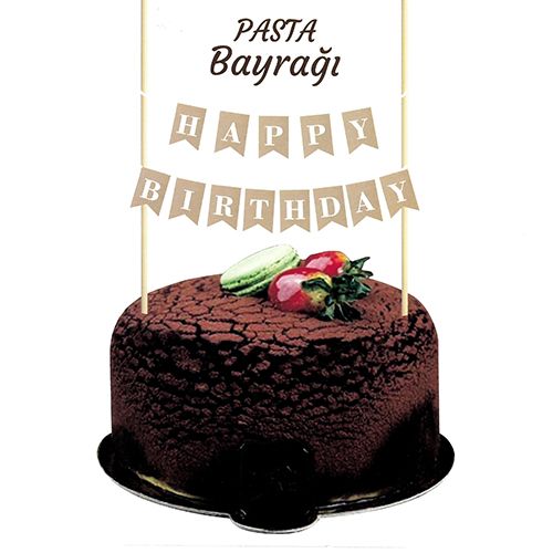 Happy Birthday Kraft Üzeri Beyaz Pasta Bayrağı, fiyatı