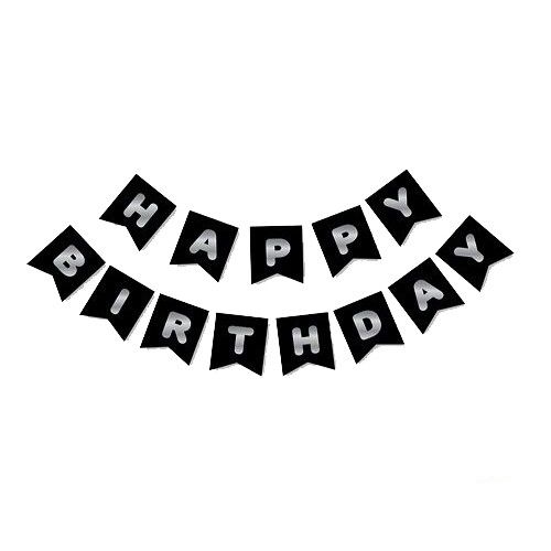 Happy Birthday Siyah Gümüş Yaldızlı Banner 200 cm, fiyatı