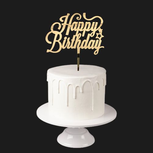 Happy Birthday Pleksi Pasta Süsü Gold Model-1, fiyatı
