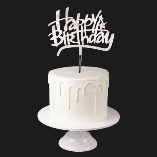 Happy Birthday Pleksi Pasta Süsü Gümüş - Model 2, fiyatı
