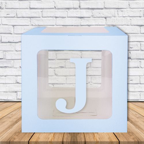 J - Harfi Şeffaf Kutu Mavi-Beyaz-Pembe 25 cm, fiyatı