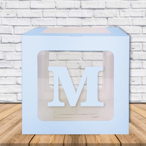 M - Harfi Şeffaf Kutu Mavi-Beyaz-Pembe 25 cm, fiyatı