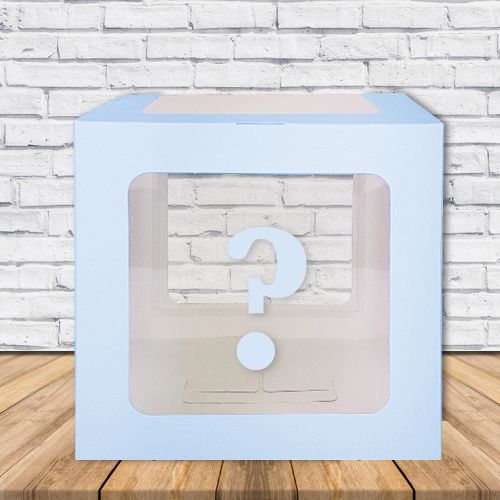 Soru İşareti Şeffaf Balon Kutusu Mavi-Beyaz-Pembe 16,5 cm, fiyatı
