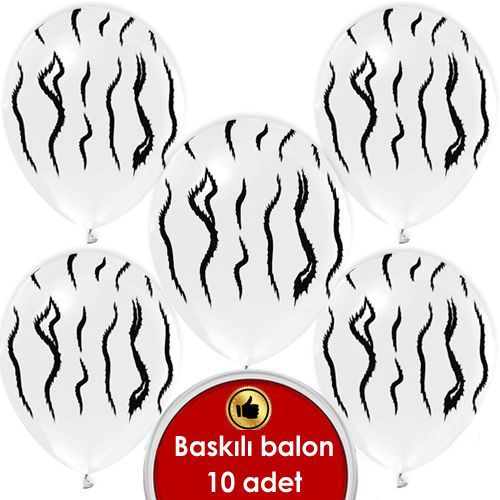 Zebra Baskılı Beyaz Balon (10 Adet), fiyatı