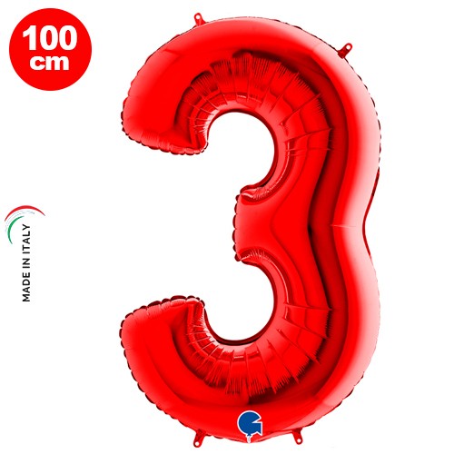 3 Rakam Folyo Balon Kırmızı (100x70 cm), fiyatı