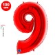 9 Rakam Folyo Balon Kırmızı (100x70 cm), fiyatı