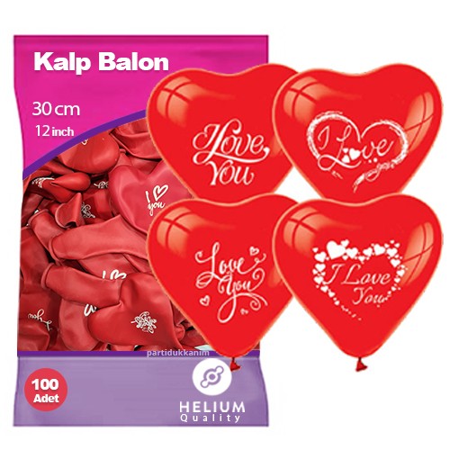 Kalpli Balon (I love you baskılı balon) 100 Adet, fiyatı