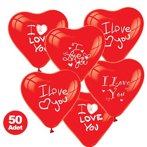 Kalpli Balon (I love you baskılı) 50 Adet, fiyatı