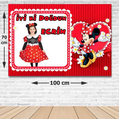 Minnie Mouse Kişiye Özel Parti Afişi Kırmızı 70*100 cm, fiyatı