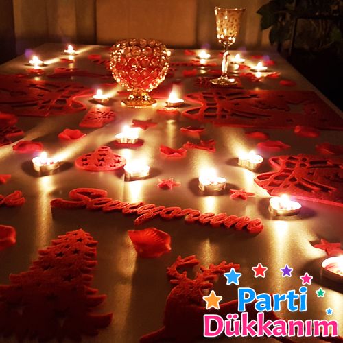 Sevgiliye Sürpriz Yılbaşı Romantik Masa Hazırlama Seti Keçeden, fiyatı