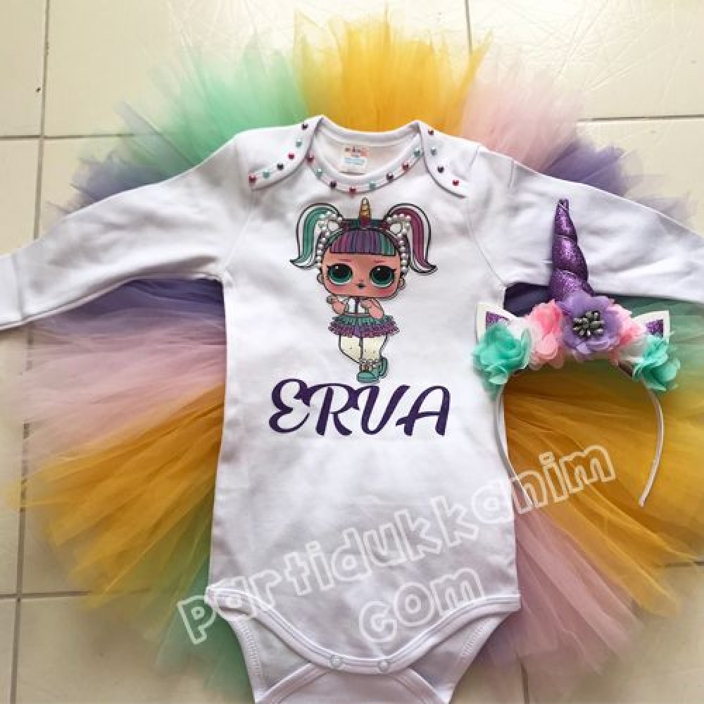 LOL Bebek Unicorn Tütü Etek Takımı Mor Taç Kişiye Özel